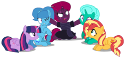 Size: 2250x1051 | Tagged: safe, artist:徐詩珮, fizzlepop berrytwist, glitter drops, spring rain, sunset shimmer, tempest shadow, twilight sparkle, alicorn, pony, unicorn, series:sprglitemplight diary, series:springshadowdrops diary, g4, angry, base used, bisexual, broken horn, clothes, cute, female, glitterbetes, glittershimmer, horn, lesbian, polyamory, scarf, ship:glitterlight, ship:glittershadow, ship:sprglitemplight, ship:springdrops, ship:springlight, ship:springshadow, ship:springshadowdrops, ship:sunsetsparkle, ship:tempestlight, shipping, simple background, sprglitemplightshimmer, springbetes, springshimmer, tempestbetes, tempestlightshimmer, tempestshimmer, transparent background, twilight sparkle (alicorn)