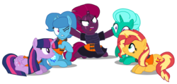 Size: 2258x1076 | Tagged: safe, artist:徐詩珮, fizzlepop berrytwist, glitter drops, spring rain, sunset shimmer, tempest shadow, twilight sparkle, alicorn, pony, unicorn, series:sprglitemplight diary, series:sprglitemplight life jacket days, series:springshadowdrops diary, series:springshadowdrops life jacket days, g4, angry, base used, bisexual, broken horn, clothes, cute, female, glitterbetes, glittershimmer, horn, lesbian, polyamory, scarf, ship:glitterlight, ship:glittershadow, ship:sprglitemplight, ship:springdrops, ship:springlight, ship:springshadow, ship:springshadowdrops, ship:sunsetsparkle, ship:tempestlight, shipping, simple background, sprglitemplightshimmer, springbetes, springshimmer, tempestbetes, tempestlightshimmer, tempestshimmer, transparent background, twilight sparkle (alicorn)