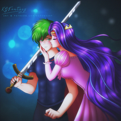 Size: 800x800 | Tagged: safe, artist:kgfantasy, spike, starlight glimmer, human, g4, abs, anime, anime style, blushing, commission, crown, duo, female, humanized, jewelry, male, princess, regalia, ship:sparlight, shipping, straight, sword, weapon