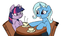 Size: 485x288 | Tagged: safe, artist:joey darkmeat, trixie, twilight sparkle, pony, g4, cropped, cute, female, grin, lesbian, mare, nervous, nervous smile, plushie, ship:twixie, shipping, simple background, smiling, transparent background, twidoll