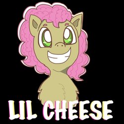 Size: 1000x1000 | Tagged: safe, artist:princessmuffinart, li'l cheese, earth pony, pony, g4, the last problem, adorable face, black background, bust, colt, cute, design, foal, li'l cuteese, male, shirt design, simple background, solo
