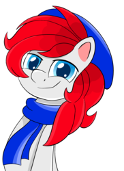 Size: 2547x3507 | Tagged: safe, artist:appleneedle, oc, oc only, oc:apex soundwave, earth pony, pony, g4.5, my little pony: pony life, beanie, blue eyes, clothes, hat, high res, red hair, scarf
