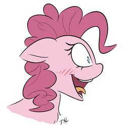 Size: 3000x3000 | Tagged: safe, artist:fakskis, derpibooru exclusive, pinkie pie, earth pony, pony, g4, blushing, bust, chest fluff, female, floppy ears, high res, open mouth, simple background, solo, tiny pupils, tongue out, white background