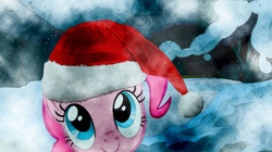 Size: 1193x666 | Tagged: safe, pinkie pie, earth pony, pony, g4, christmas, glass, hat, holiday, photoshop, santa hat, snow, vector, wallpaper, winter