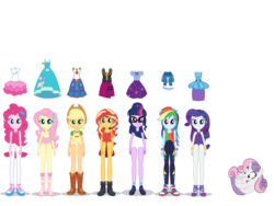 Size: 6600x4950 | Tagged: safe, applejack, fluttershy, pinkie pie, rainbow dash, rarity, sci-twi, sunset shimmer, sweetie belle, twilight sparkle, pony, unicorn, equestria girls, g4, growing up is hard to do, clothes, flash puppet, humane five, humane seven, humane six, older, older sweetie belle