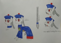 Size: 3920x2788 | Tagged: safe, artist:bsw421, oc, jiangshi, original species, pony, vampire, angry, bat eyes, bead, beads, chinese, claws, fangs, hat, high res, hissing, traditional art
