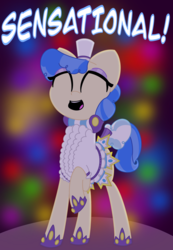 Size: 1668x2405 | Tagged: safe, artist:ceemakesstuff, sapphire shores, earth pony, pony, g4, female, happy, lights, solo, text
