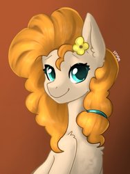 Size: 1536x2048 | Tagged: safe, artist:siripim111, pear butter, earth pony, pony, g4, chest fluff, cute, female, flower, flower in hair, mare, pearabetes, shoulder fluff, solo