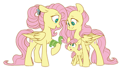 Size: 5295x2979 | Tagged: safe, artist:chub-wub, part of a set, fluttershy, pegasus, pony, snake, g4, the last problem, age progression, cute, female, filly, filly fluttershy, folded wings, looking at someone, looking at something, mare, multeity, older, older fluttershy, open mouth, self ponidox, shyabetes, simple background, so much flutter, solo, standing, triality, white background, wings, younger