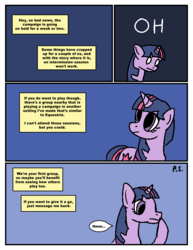 Size: 612x792 | Tagged: safe, artist:newbiespud, artist:paper shadow, twilight sparkle, pony, unicorn, comic:friendship is dragons, g4, collaboration, comic, dialogue, female, looking up, mare, offscreen character, thinking, unicorn twilight, white eyes