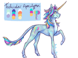 Size: 2846x2108 | Tagged: safe, artist:leechetious, oc, oc only, oc:technicolour apocalypse, pony, unicorn, colored hooves, high res, horn, leonine tail, raised hoof, reference sheet, simple background, solo, transparent background, unicorn oc