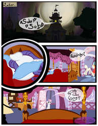 Size: 3500x4500 | Tagged: dead source, safe, artist:becauseimpink, rarity, sweetie belle, pony, unicorn, comic:transition, g4, bed, colt, comic, crying, dialogue, elusive, female, full moon, male, male pov, mannequin, moon, night, offscreen character, pillow, pov, rule 63, silver bell, stallion, transgender
