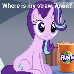 Size: 564x564 | Tagged: safe, edit, edited screencap, screencap, starlight glimmer, pony, g4, cropped, fanta, female, implied anon, product placement, solo, this will end in tears