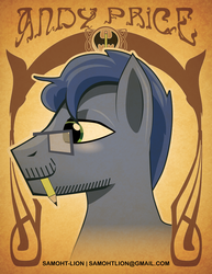 Size: 2550x3300 | Tagged: safe, artist:samoht-lion, earth pony, pony, andy price, beard, bust, facial hair, glasses, high res, male, mouth hold, pencil, ponified, solo, stallion, text