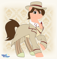 Size: 2639x2735 | Tagged: safe, artist:xwhitedreamsx, oc, oc only, earth pony, pony, celery, clothes, cosplay, costume, doctor who, fifth doctor, frock coat, hat, high res, jumper, male, panama hat, pants, shirt, solo, stallion
