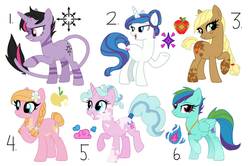 Size: 1096x729 | Tagged: safe, artist:cheseecakke, artist:mint-light, oc, oc:apple blossom, oc:blue flames, oc:candy floss, oc:high status gal, oc:organized chaos, earth pony, hybrid, pegasus, pony, unicorn, base used, cutie mark, interspecies offspring, magical lesbian spawn, next generation, offspring, parent:big macintosh, parent:discord, parent:fancypants, parent:fluttershy, parent:lightning dust, parent:party favor, parent:pinkie pie, parent:rainbow dash, parent:rarity, parent:twilight sparkle, parents:discolight, parents:fluttermac, parents:partypie, parents:rainbowdust, parents:raripants, simple background, white background