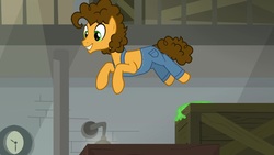 Size: 1920x1080 | Tagged: safe, screencap, cheese sandwich, earth pony, pony, g4, the last laugh, clothes, male, overalls, solo, stallion