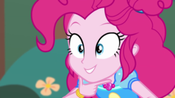 Size: 1920x1080 | Tagged: safe, screencap, pinkie pie, accountibilibuddies, equestria girls, equestria girls series, g4, spoiler:choose your own ending (season 2), spoiler:eqg series (season 2), accountibilibuddies: pinkie pie, female, geode of sugar bombs, hand on chin, magical geodes, solo