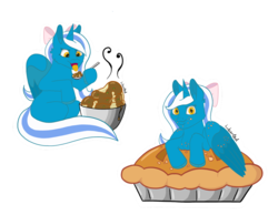 Size: 1015x787 | Tagged: safe, artist:libertad10, oc, oc only, oc:fleurbelle, alicorn, pony, adorabelle, adorable face, alicorn oc, bow, cute, eating, food, gravy, hair bow, holiday, horn, mashed potatoes, pie, ponies in food, potato, thanksgiving, yellow eyes