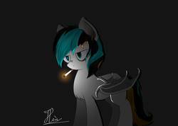 Size: 1058x755 | Tagged: safe, artist:liuhyhung123, oc, oc only, bat pony, pony, bat wings, cigarette, solo, wings