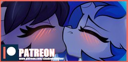 Size: 1024x500 | Tagged: safe, artist:shadowreindeer, dj pon-3, octavia melody, vinyl scratch, earth pony, pony, unicorn, g4, advertisement, cropped, duo, female, kiss on the lips, kissing, lesbian, mare, patreon, patreon logo, patreon preview, ship:scratchtavia, shipping