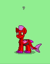 Size: 1080x1374 | Tagged: safe, artist:bravewind, oc, oc only, unnamed oc, original species, pony, shark, shark pony, pony town, bat wings, donut steel, green background, hat, original character do not steal, question mark, satchel, shark tail, simple background, wings