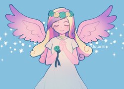 Size: 2436x1761 | Tagged: safe, artist:dotoriii, princess cadance, human, equestria girls, g4, eyes closed, female, humanized, solo, winged humanization, wings