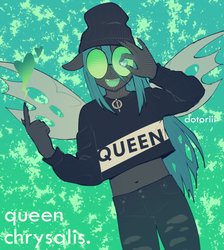 Size: 1704x1900 | Tagged: safe, artist:dotoriii, queen chrysalis, changeling, human, g4, belly button, clothes, female, glasses, humanized, midriff, short shirt, solo