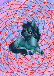Size: 1000x1414 | Tagged: safe, artist:shareakitkat, oc, oc only, earth pony, pony, abstract background, colored hooves, prone, signature, solo