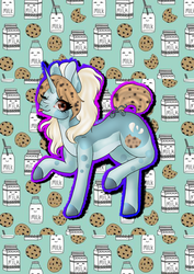 Size: 1000x1414 | Tagged: safe, artist:shareakitkat, pony, unicorn, colored hooves, cookie, food, instagram, milk, milk bottle, milk carton, one eye closed, signature, wink