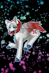 Size: 1378x2039 | Tagged: safe, artist:shareakitkat, pegasus, pony, art, colored hooves, instagram, makeup, signature, snow, snowflake