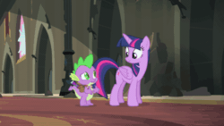 Size: 800x450 | Tagged: safe, screencap, pinkie pie, spike, twilight sparkle, alicorn, dragon, earth pony, pony, g4, power ponies (episode), season 4, animated, castle of the royal pony sisters, cleaning, female, gif, mare, pinkie being pinkie, pinkie physics, twilight sparkle (alicorn)