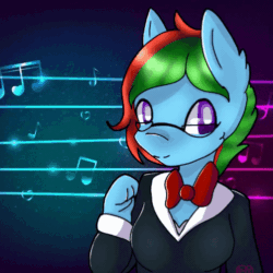 Size: 504x504 | Tagged: safe, artist:fallenstarlight14, oc, oc only, oc:precised note, pegasus, anthro, animated, blinking, bowtie, breasts, clothes, gif, glasses, looking at you, smiling, tuxedo