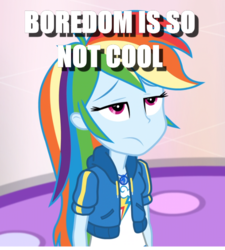 Size: 576x641 | Tagged: safe, rainbow dash, equestria girls, g4, bored, caption, geode, geode of super speed, image macro, magical geodes, text