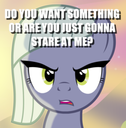 Size: 1297x1317 | Tagged: artist needed, safe, edit, limestone pie, earth pony, pony, g4, bronybait, bust, caption, cropped, female, image macro, mare, solo, text