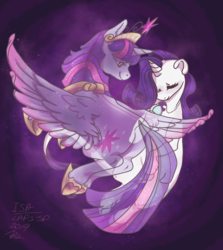 Size: 1280x1432 | Tagged: safe, artist:laps-sp, rarity, twilight sparkle, alicorn, ghost, ghost pony, pony, unicorn, fanfic:the enchanted library, g4, element of magic, fanfic art, female, lesbian, ship:rarilight, shipping, twilight sparkle (alicorn)