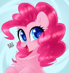 Size: 2121x2226 | Tagged: dead source, safe, artist:alyachan13, artist:justalyachan, pinkie pie, earth pony, pony, g4, bust, chest fluff, colored pupils, cute, diapinkes, ear fluff, eye clipping through hair, female, high res, mare, open mouth, portrait, solo