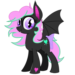 Size: 800x800 | Tagged: safe, artist:auroraswirls, oc, oc only, oc:minty heart, bat pony, pony, bat pony oc, heart, simple background, smiling, solo, transparent background