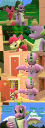 Size: 1920x5400 | Tagged: safe, artist:papadragon69, apple bloom, spike, dragon, earth pony, pony, comic:spike's cyosa, g4, 3d, book, clubhouse, comic, crusaders clubhouse, cyoa, female, filly, male, older, older spike, source filmmaker, teenage spike, teenager, winged spike, wings