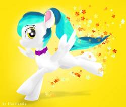 Size: 970x824 | Tagged: safe, artist:flusilazole, oc, oc only, oc:artemis starshine, pegasus, pony, adorable face, cute, flower, simple background, solo, yellow background, yellow eyes