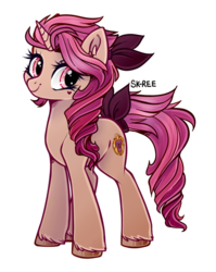 Size: 695x875 | Tagged: safe, artist:sk-ree, oc, oc only, oc:pinky promise, pony, unicorn, bow, female, hair bow, mare, simple background, solo, tail bow, transparent background