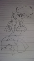 Size: 3264x1836 | Tagged: safe, artist:treble clefé, rainbow dash, pegasus, pony, g4, crossed arms, ear piercing, earring, female, jewelry, lined paper, monochrome, photo, piercing, solo, traditional art, unimpressed