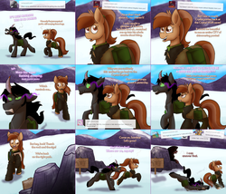 Size: 2104x1804 | Tagged: safe, artist:wiggles, king sombra, oc, oc:coffee talk, oc:pun, pony, ask king sombra, ask pun, g4, ask, female, mare, saddle bag, snow