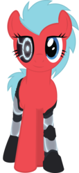 Size: 2769x6090 | Tagged: safe, artist:wissle, oc, oc only, oc:mechanical fusion, earth pony, pony, 2020 community collab, derpibooru community collaboration, absurd resolution, amputee, augmented, female, looking at you, mare, prosthetic eye, prosthetic leg, prosthetic limb, prosthetics, robotic arm, simple background, solo, transparent background, vector