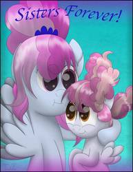 Size: 786x1017 | Tagged: safe, artist:php124, cotton puff, cotton sky, pegasus, pony, g4, background pony, duo, female, filly, hoof on shoulder, mare, siblings, sisters, smiling, wings