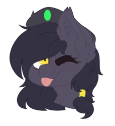 Size: 1374x1502 | Tagged: safe, artist:figa, oc, oc:mir, pegasus, pony, :p, beret, ear fluff, female, hat, one eye closed, simple background, tongue out, transparent background, wink