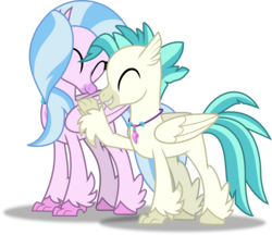 Size: 2786x2407 | Tagged: safe, artist:frownfactory, silverstream, terramar, hippogriff, g4, student counsel, .svg available, brother and sister, eyes closed, female, high res, jewelry, male, necklace, siblings, simple background, svg, transparent background, vector, wings