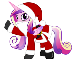 Size: 1236x1060 | Tagged: artist needed, safe, princess cadance, alicorn, pony, g4, belt, boots, christmas, clothes, costume, fake beard, female, hat, holiday, horn, looking at you, mare, raised hoof, santa beard, santa claus, santa costume, santa hat, santa hooves, shoes, simple background, solo, transparent background, vector