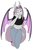 Size: 647x983 | Tagged: dead source, safe, artist:redxbacon, oc, oc only, bat pony, anthro, bat pony oc, belly button, clothes, colored wings, denim, ear fluff, ear piercing, ear tufts, earring, female, hand on face, jeans, jewelry, looking at you, midriff, multicolored wings, one eye closed, pants, piercing, pink eyes, ponytail, short shirt, solo, wings, wink