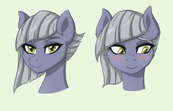 Size: 1024x658 | Tagged: safe, artist:ravenirik, limestone pie, pony, g4, blushing, bust, cheek fluff, cute, ear fluff, female, limabetes, looking at you, mare, portrait, smiling, solo, when she smiles